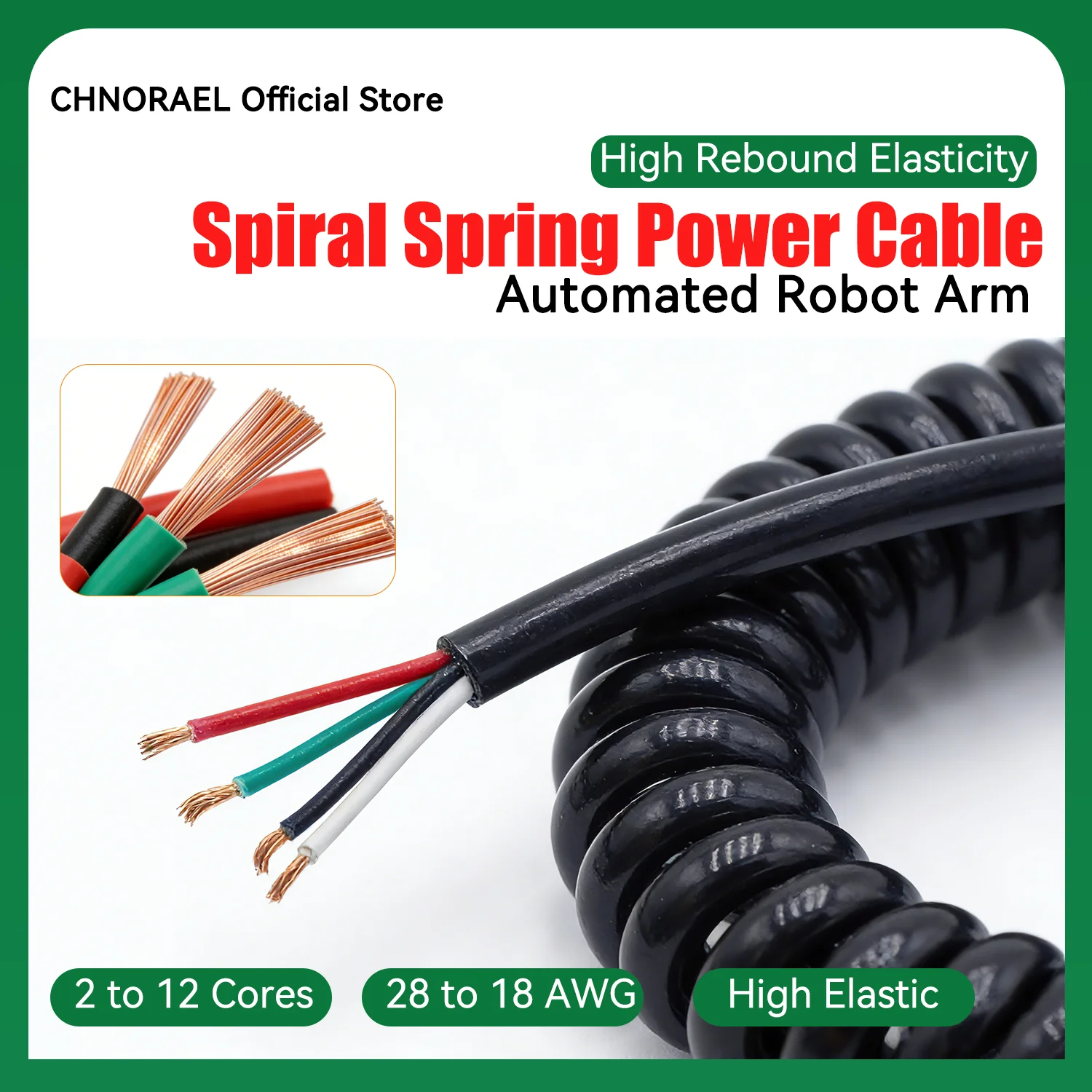 Spring Spiral Power Cable 2 3 4 5 6 7 8 9 10 12 18 Core 28 24 22 20 18AWG High Elasticity Extend Tensile Retractile Coil PU Wire