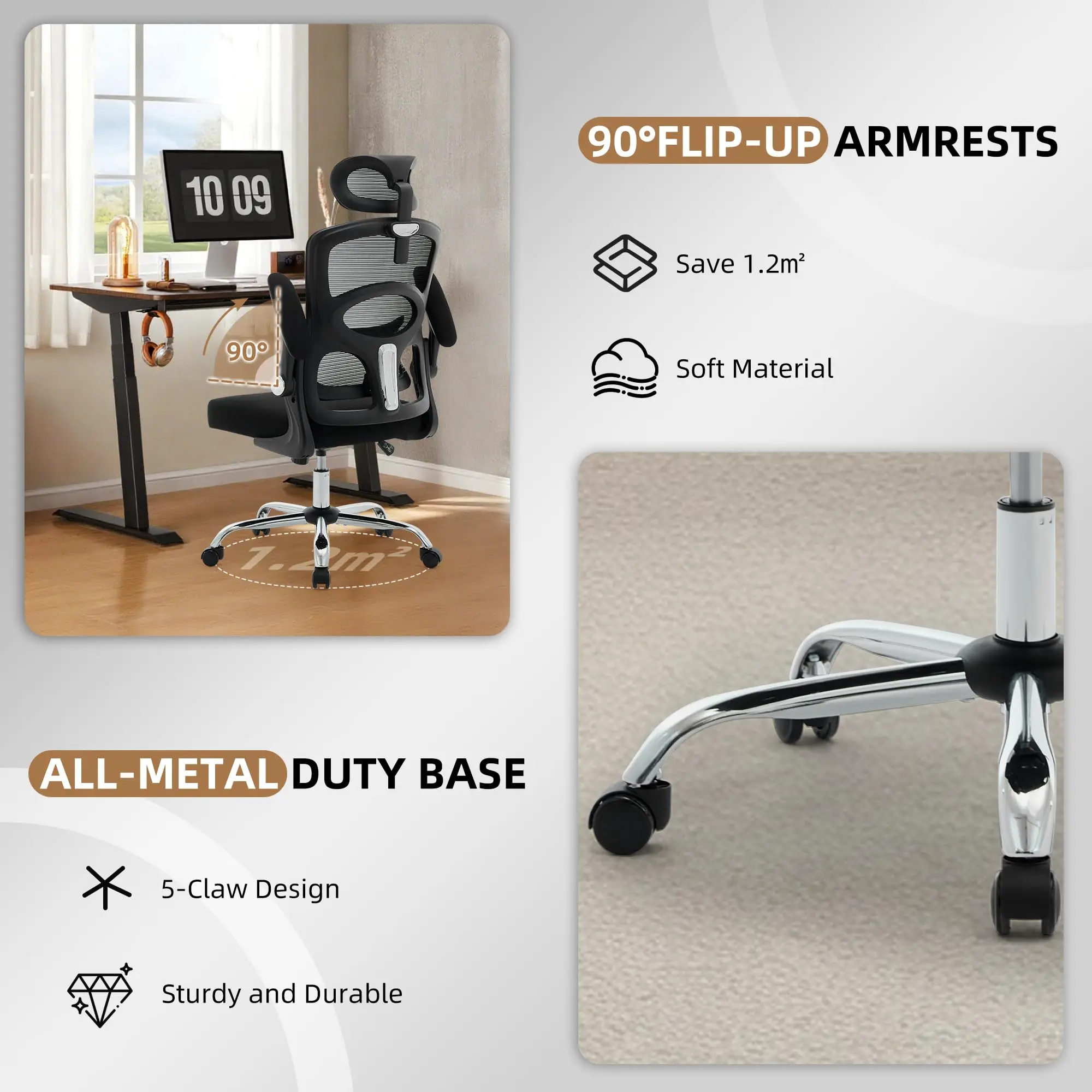 Office Chair Ergonomic Desk Chair with Mesh Back and Wheels, High-Back Computer Gaming Chair with Adjustable Headrest, Rolling S