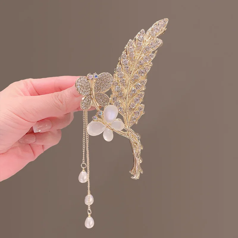 New Metal Advanced Hair Clips Temperament Grip Clip Hair Accessories Wheat Ears Butterfly Clip the Back of the Head Flowers TASS