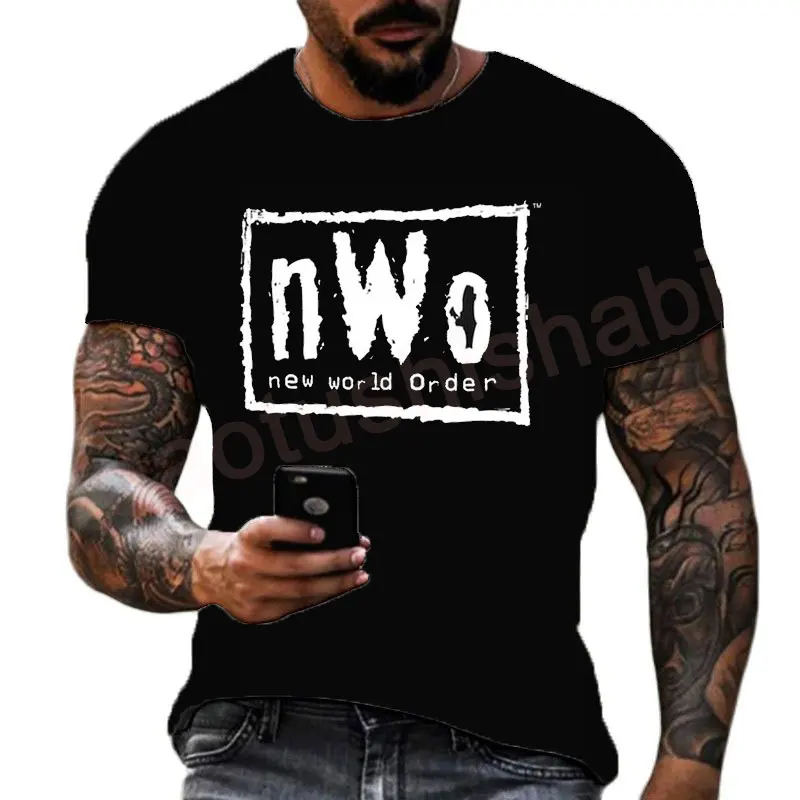 2023 Summer Men's 3D Printing Famous Wrestling Competition nWo Logo T-shirt Children's Street Round Neck Sports Large Top