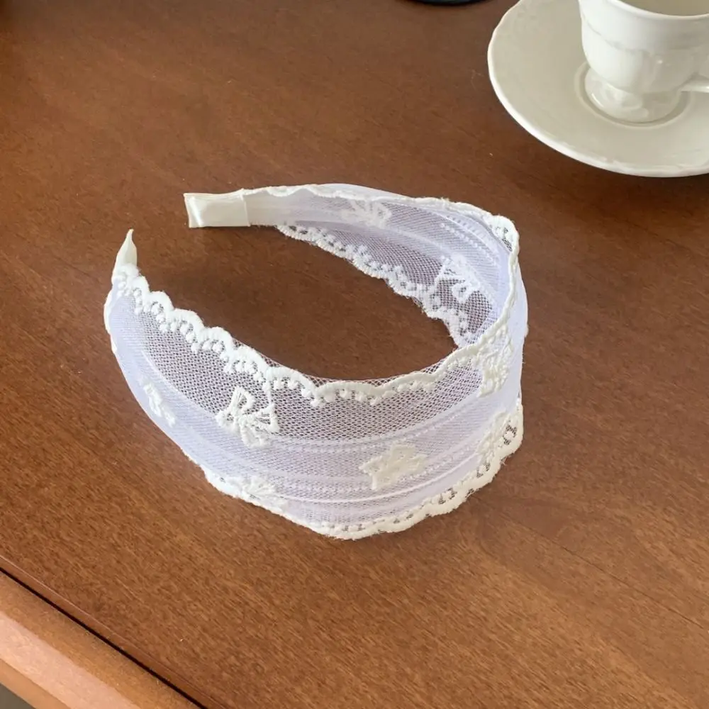 

Sweet Korean Style Embroidery Lace Headband Bowknot Wide Edges Bow Hair Band Fairy Hair Accessories Mesh Hair Hoop Girls