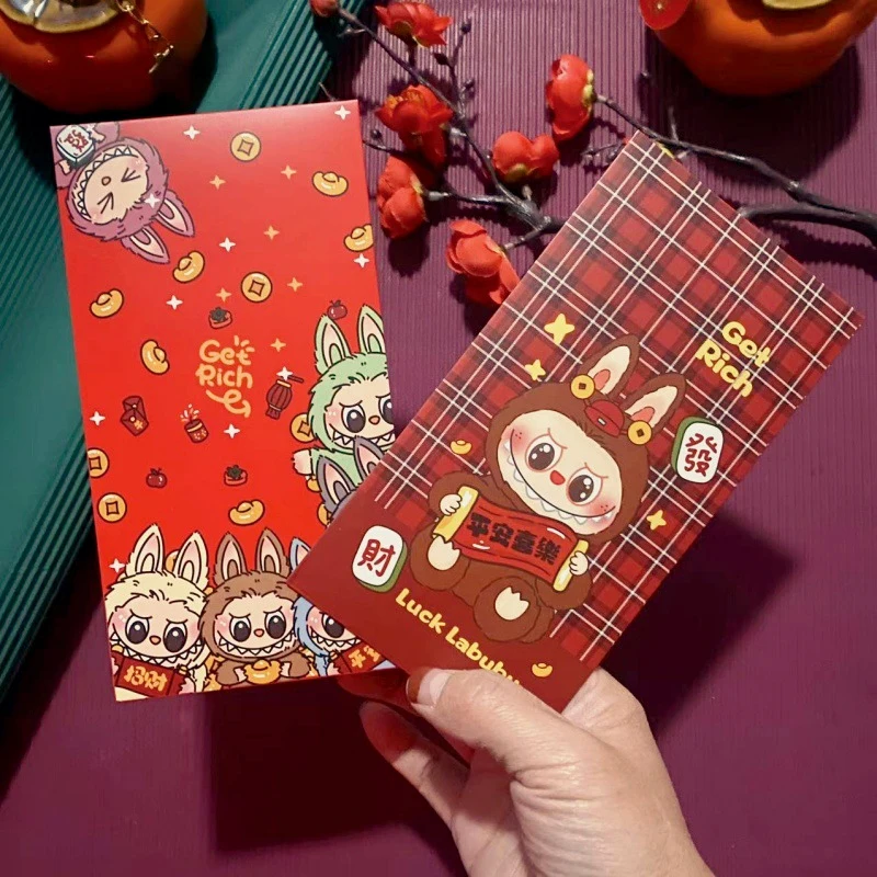 10pcs Labubu Chinese New Year Red Packet Cute Animation Spring Festival Red Envelopes Kids Lucky Money Wedding Gift chinese new