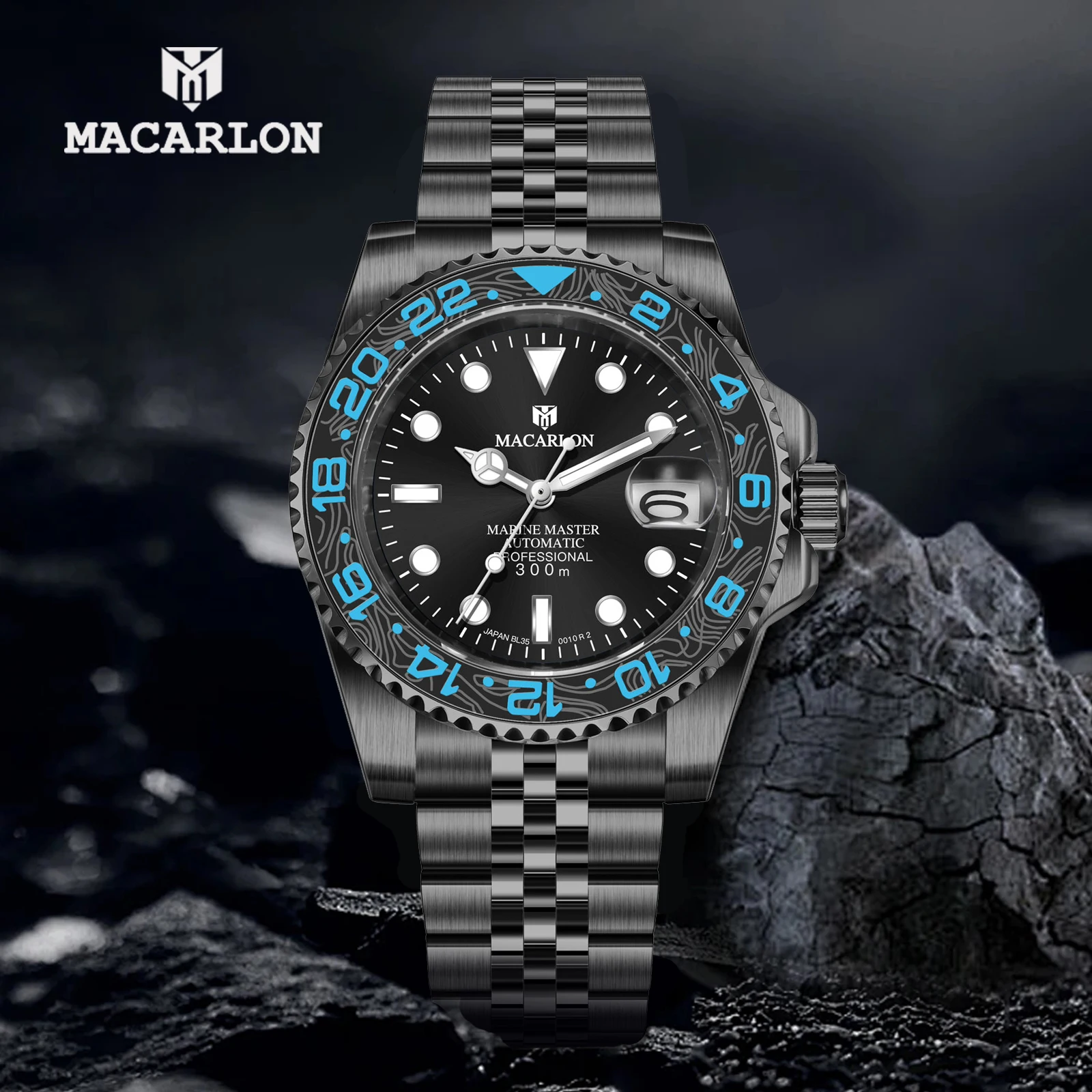 MACARLON Design New Black Warrior Mechanical Men's Watch Sapphire Stainless Steel Men's Luxury Watch Waterproof Automatic Watch