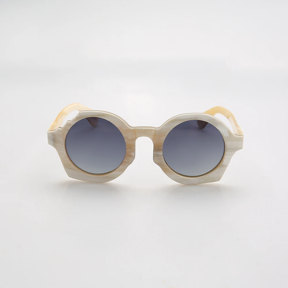 Trendy hip-hop retro personality custom handmade round frame broken natural horn sunglasses unisex glasses