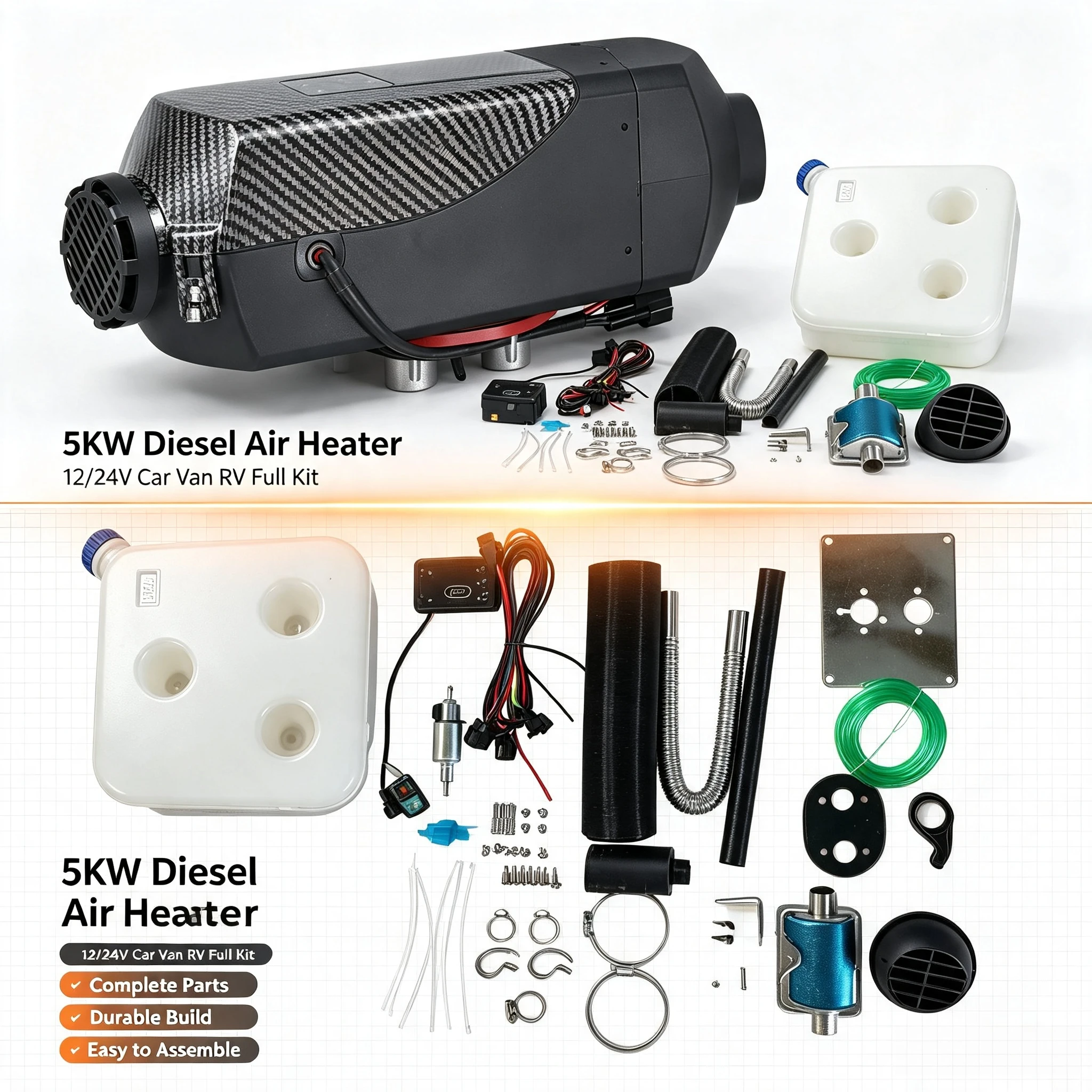 12V 24V Universal Auto Fuel Operated Heater 5KW Diesel Parking Air Heater Remote Control for Car Truck RV Boat Heating Supplies