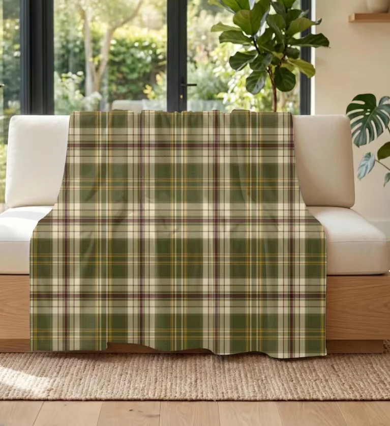 Tartan Plaid Throw Blanket, Navy Green Burgundy or Olive Velveteen Bed Throw Blanket