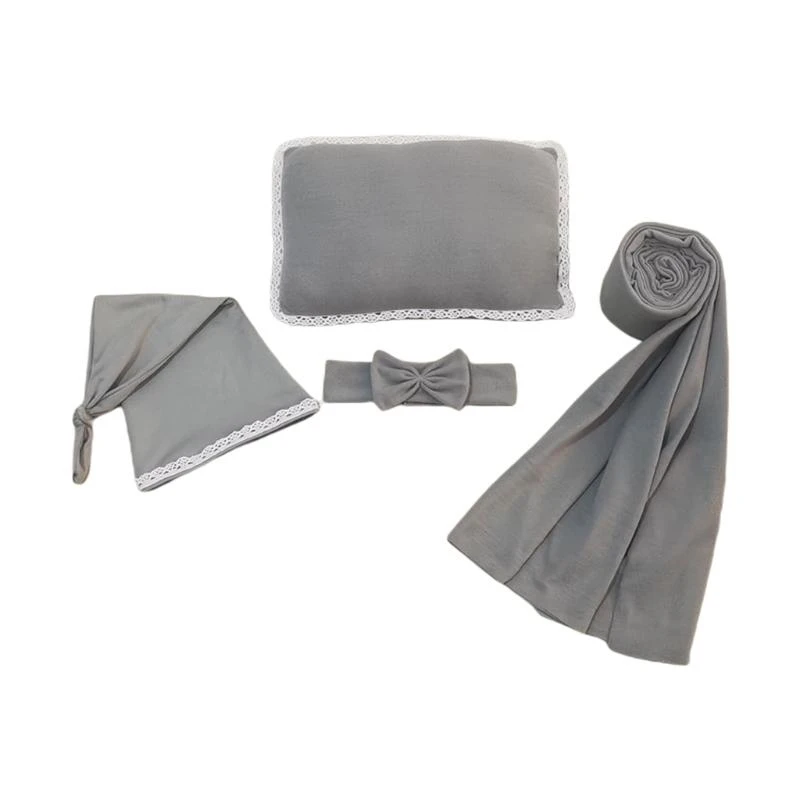 J15U الوليد الطفل 4 قطعة التصوير الدعائم Bowknot عقال معقود قبعة قماط بطانية لف وسادة الرضع وتتسابق زي