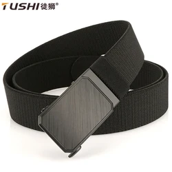 TUSHI New Luxury Leisure Belt for Men Sturdy Nylon Metal Automatic Buckle Elastic Duty Belt Tactical Outdoor Girdle Accessories