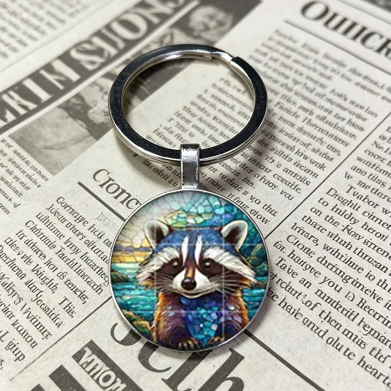 Hot Vibrant Mosaic Stained Glass Keychain Wild Creature Forest Mountain Water Background Decor Key Accessory
