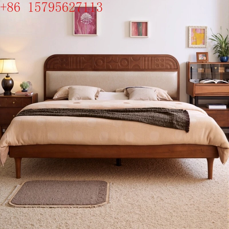 

Кровать Yunchen из цельного дерева в стиле ретро в стиле Баухаус, средняя древняя кровать из самшита 1,8 метра