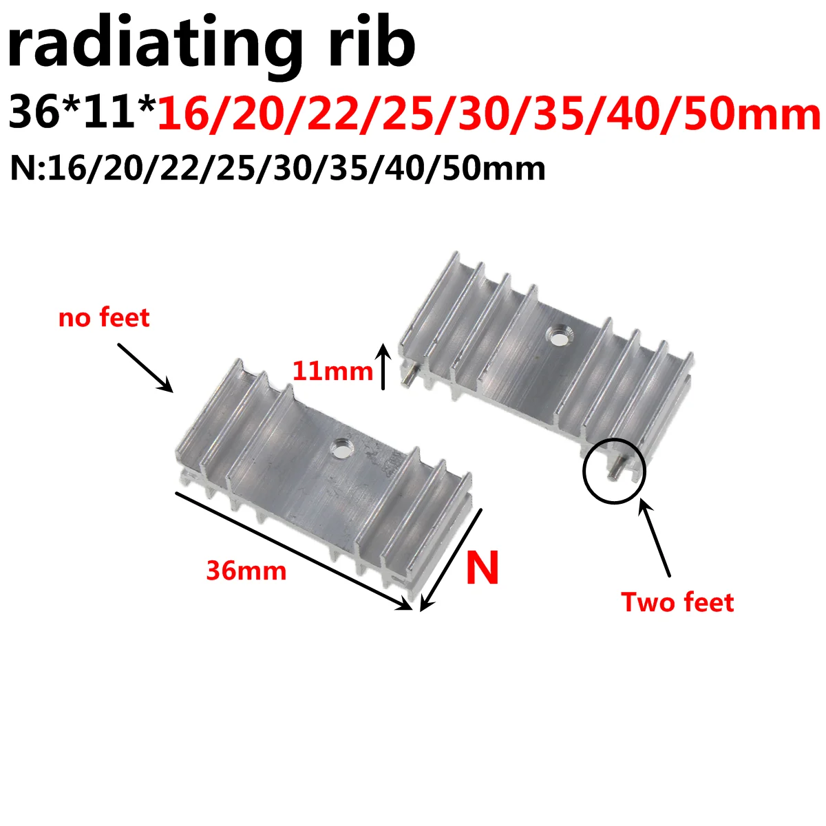 20pcs Heatsink 36*11*20/22/25/30/35/40MM 2pin 2 needle mm Heat Sink Radiator Cooling Fin Cooler Radiator Aluminum 36x11x16