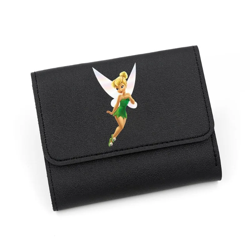 Disney-Tinkerbell PU carteira de couro para mulheres, titular de cartão bancário, carteira curta, clipe de dinheiro, bolsas femininas, kawaii, 2024