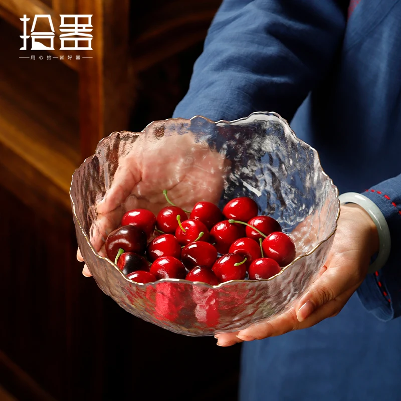 

Hammer grain glass fruit basin household Japanese transparent fruit plate large thickened snack bowl net red dessert salad bowl