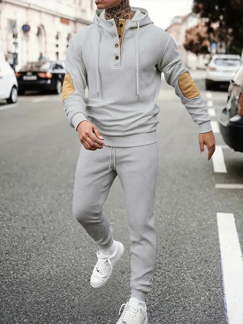 بدلة رياضية عصرية للرجال سويت شيرت بقلنسوة وسراويل رياضية من قطعتين أطقم رياضية للركض واللياقة البدنية غير رسمية ملابس الشارع #3