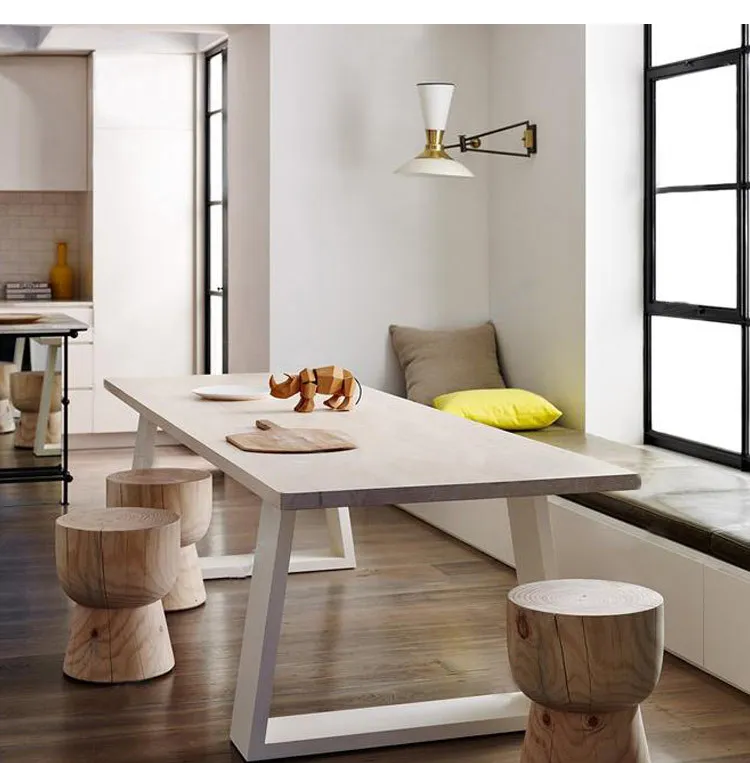American solid wood conference table simple small long table modern office computer table creative log long workbench