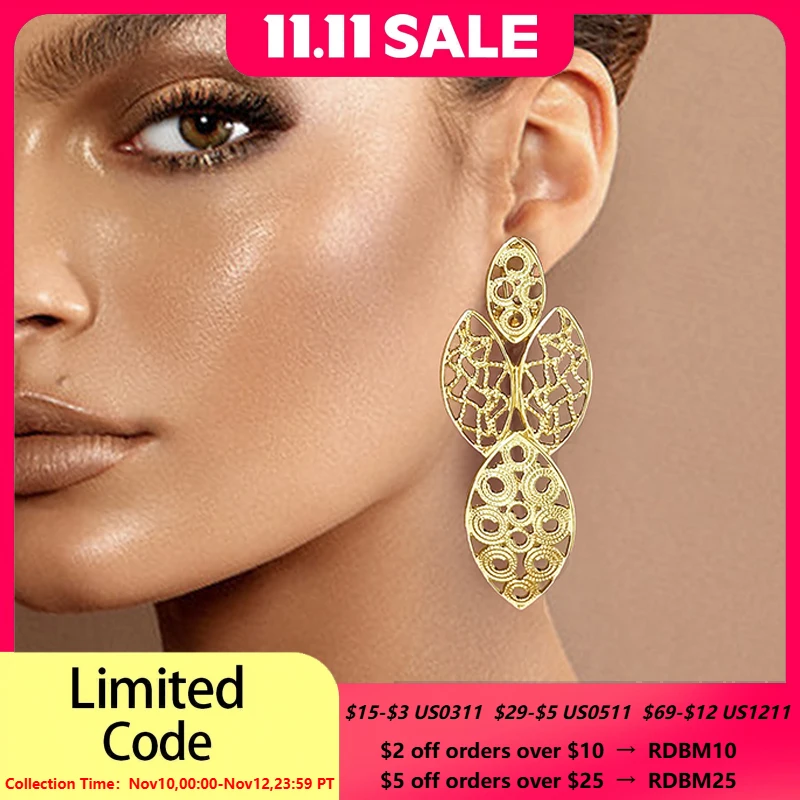 

Earrings For Women Large Size Plant Leaf Drop Earring 18K Gold Plated Fashion Jewelry Wedding Party Accessories Gift 2023 Trendy