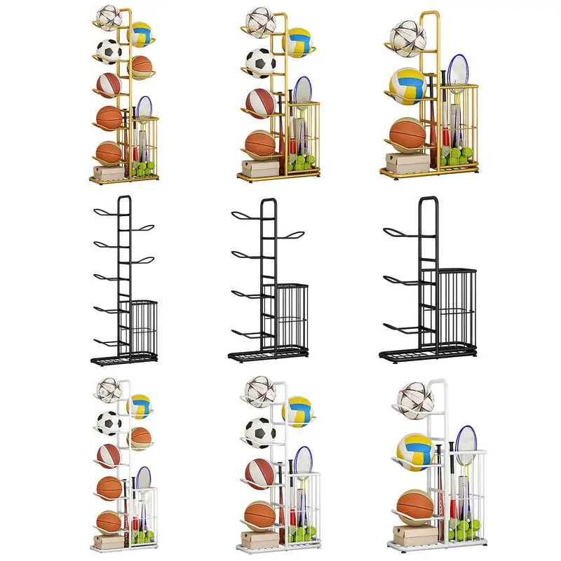 Ball Storage Rack Vertical Metal Basketball Organizer Sports Ball Storage Stand with Basket Garage Organizer for Basketball