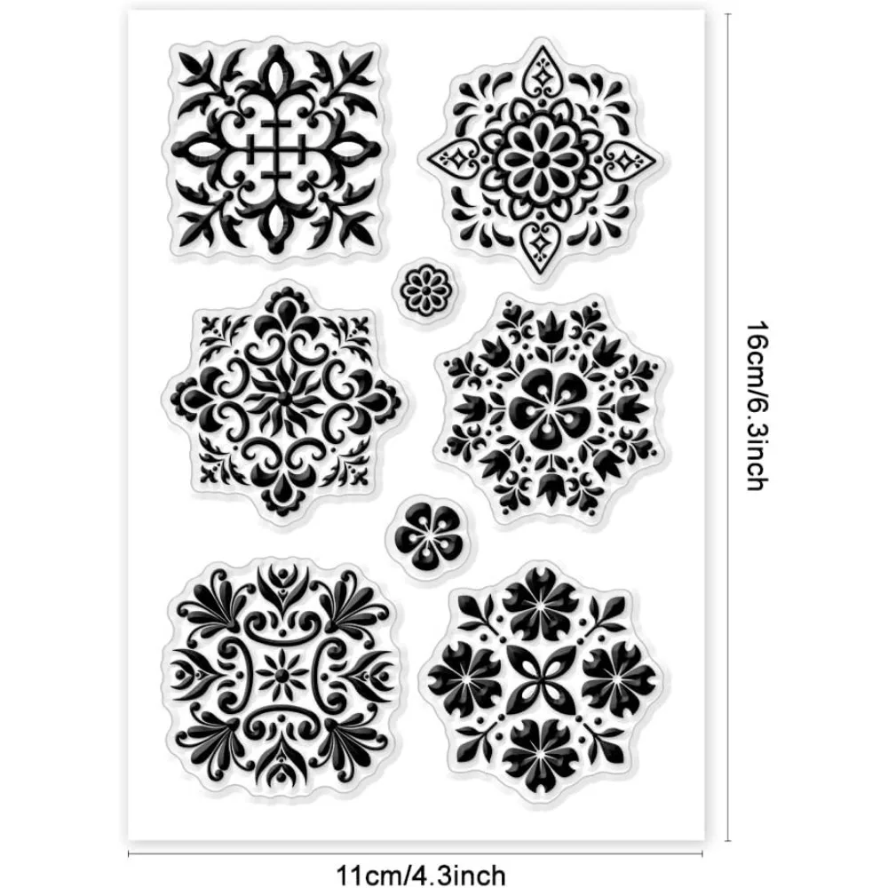 PandaHall Flower Clear Stamps for Card Making, Retro Geometric Unmounted Rubber Stamps Transparent Craft Stamp Seal Stamp for