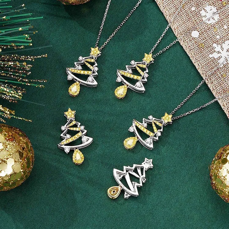 

Fashion Chic 925 Silver Christmas Tree/Bell Chain Necklace Lab-grown Yellow Diamond Gingerbread Man Pendant 2025 Christmas Gifts