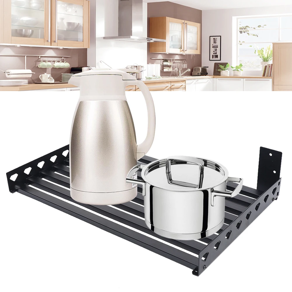 

Stainless Steel Microwave Oven Rack Kitchen Counter Oven Bracket Wall-Mount Storage Shelf Heavy Duty With 4 Hook Max Load 50kg