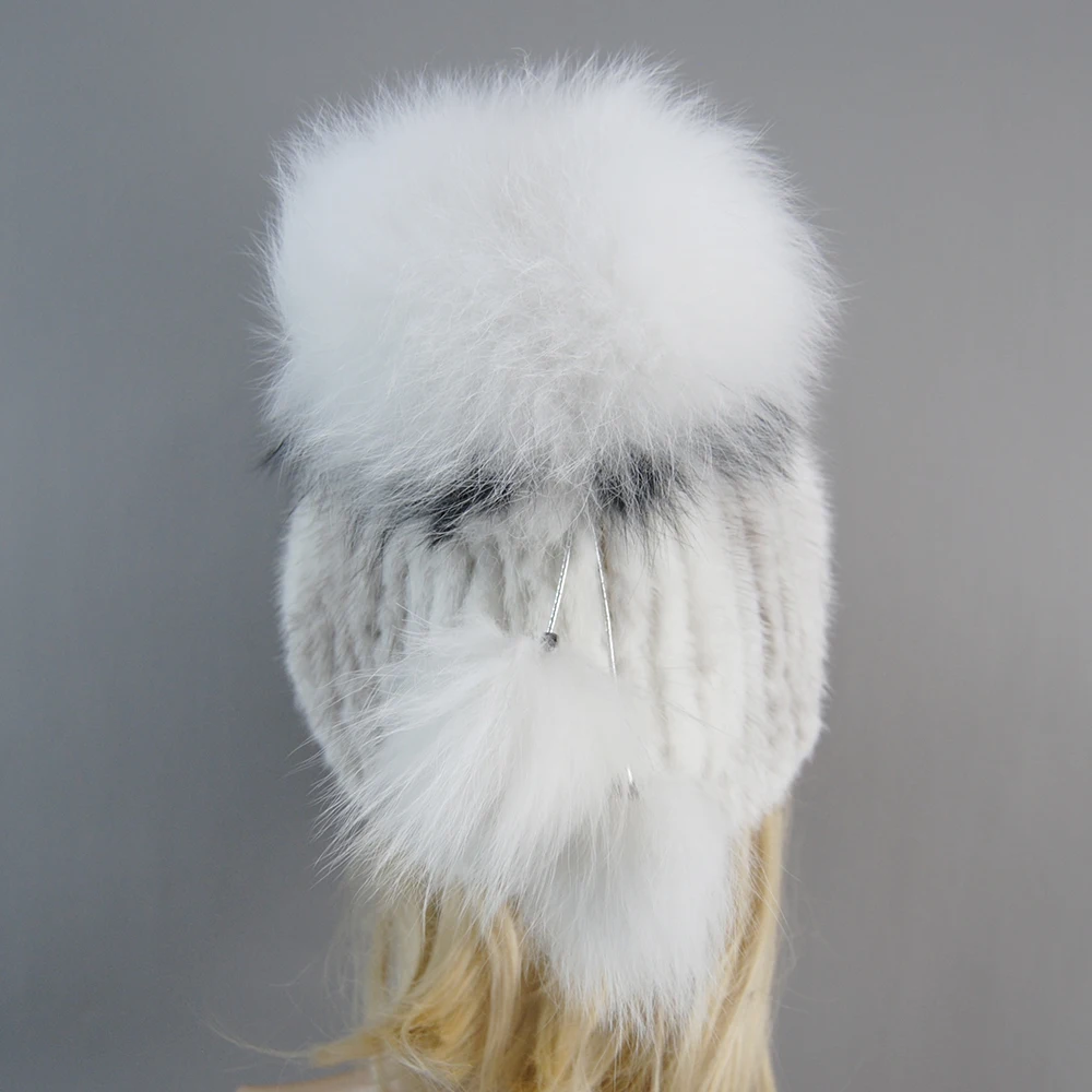 Luxury Outdoor Warm Windproof Earflap Trapper Snow Ski Caps Woman Autumn Winter Mink Knit Bomber Hat Thick Female Fluffy Pompom