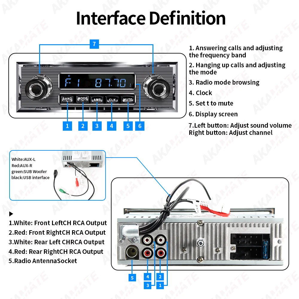 Autoradio für Mercedes Benz 1Din MP3 Multimedia Player Stereo Audio Unterstützung Telefon Aufladen Bluetooth EQ AUX USB FM Radio – Detail 13