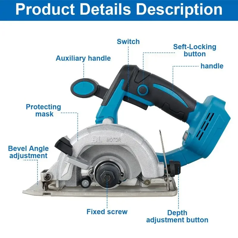 5 Inch 125MM Brushless Electric Circular Saws Adjustment for Woodworking Electric Cutting Tool For Makita 18V Battery