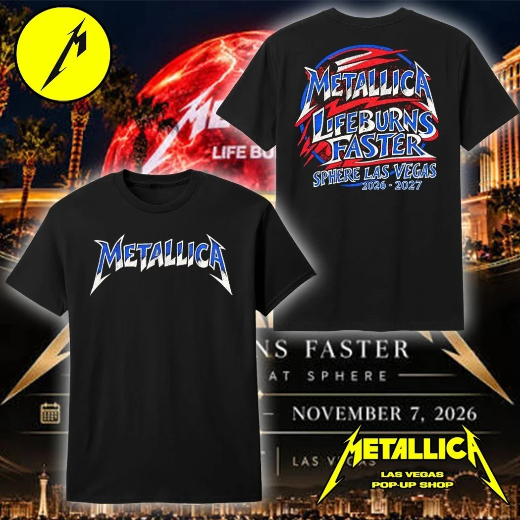 Metallica World Tour 2026 Europe Las Vegas Sphere Red Text Schedule Two Sided Summer Men's and Women's Cotton T-Shirts