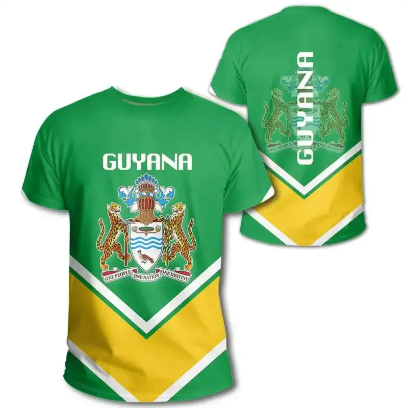 Guyana Flag Coat of Arms T-shirt For Men Women Tops Summer T-shirt Street Harajuku Oversized T-shirt Sports Casual Short-sleeve