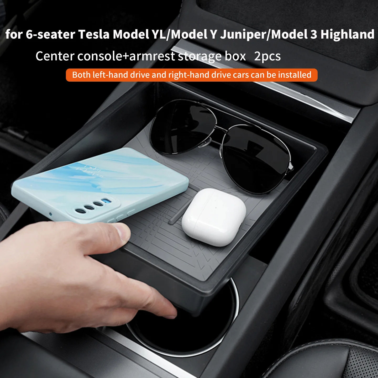 For 6-Seater Tesla Model YL Center Console Storage Box, Model Y Juniper/Model 3 Highland Armrest Box Storage Box, 2pcs