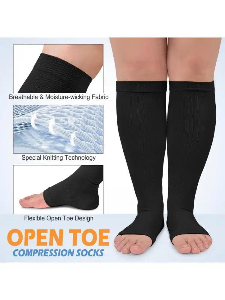 5pair  Men Women Zipper Compression Socks Varicose Vein Stockings Running Yoga Sleep Unisex Knee High Open Toe Calf Professional