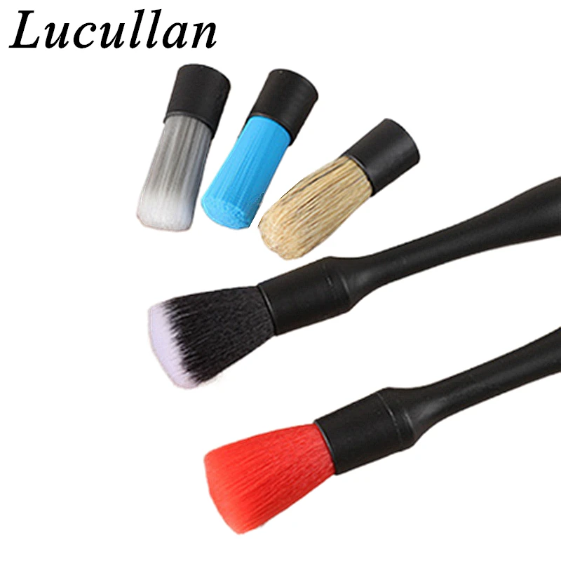 Lucullan 7 Parts Car Detailing Brushes Kits-5 Different Unique Replacement Head+2 Solid PP Handle