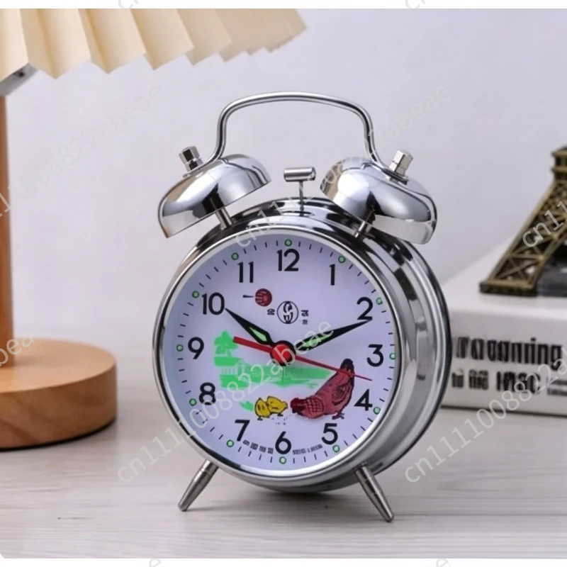 Alarm Clock Vintage Mechanical Manual Table Clock Tabletop Bedroom Decoration Watch Metal Bedside Clock Chicken Pecking Rice