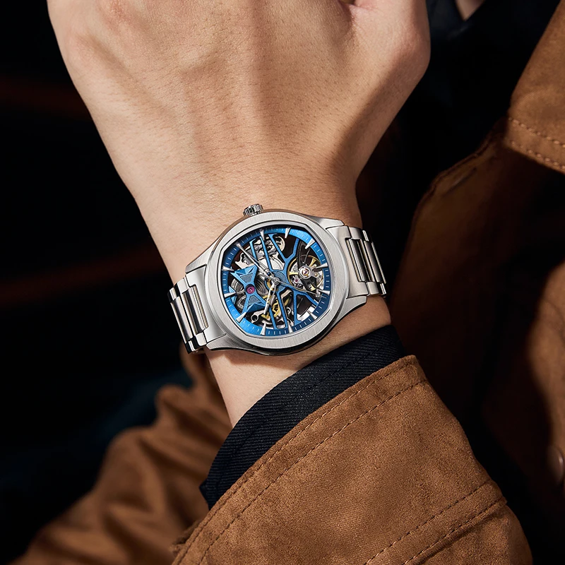 Men's Automatic Mechanical Skeleton Watch Waterproof Luminous Stainless Steel Business Clock