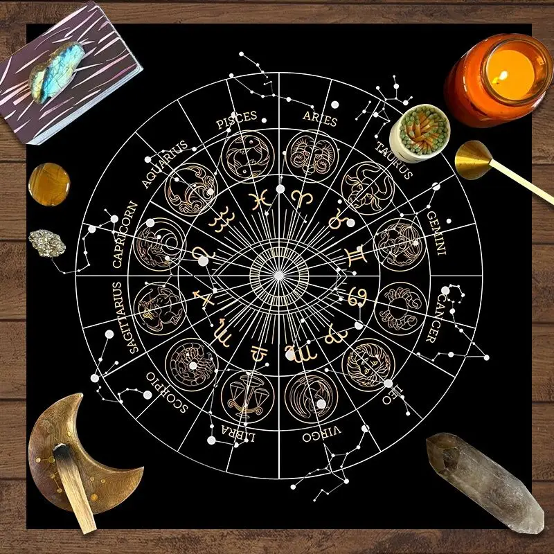 VIKAMA Neon Gradient Lotus Hexagram Star Tarot Tablecloth Mysterious Divination Altar Cloth Ritual Table Mat Background Cloth