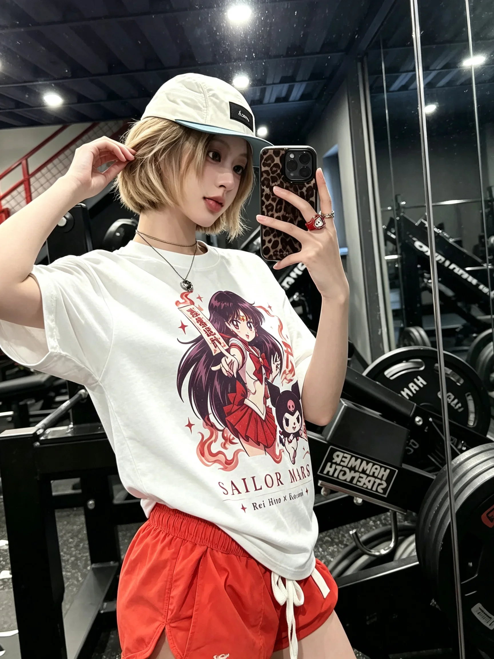 White Tee Men's Women's Sanrio Hello Kitty Sailor Moon Parent Child Anime Cool Art Print Oversized Short Sleeve Streetwear Top