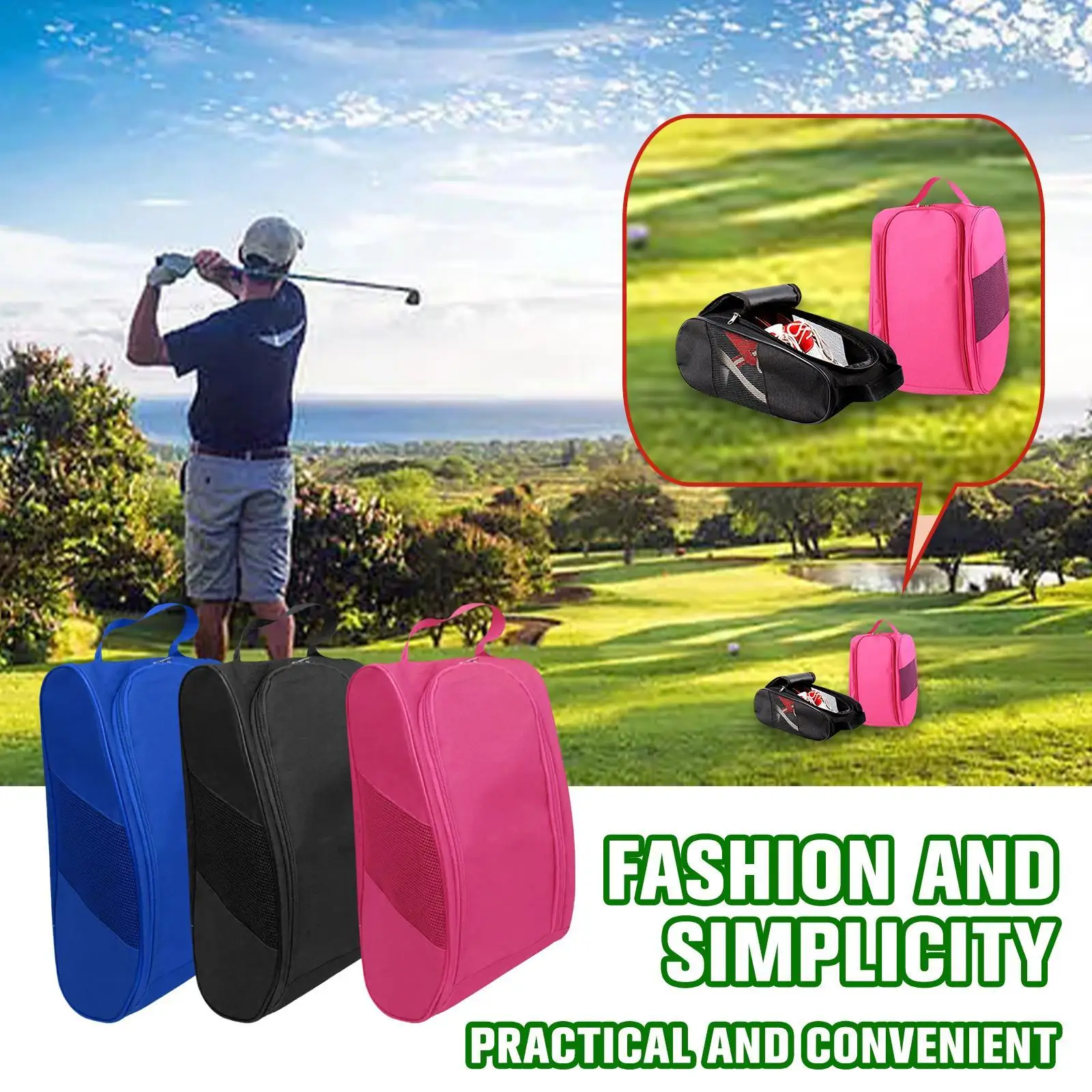 Portable Golf Shoe Bag Oxford Cloth Lightweight Golf Outdoor Color Organization Pouch Pouch Shoe Accessories Sport