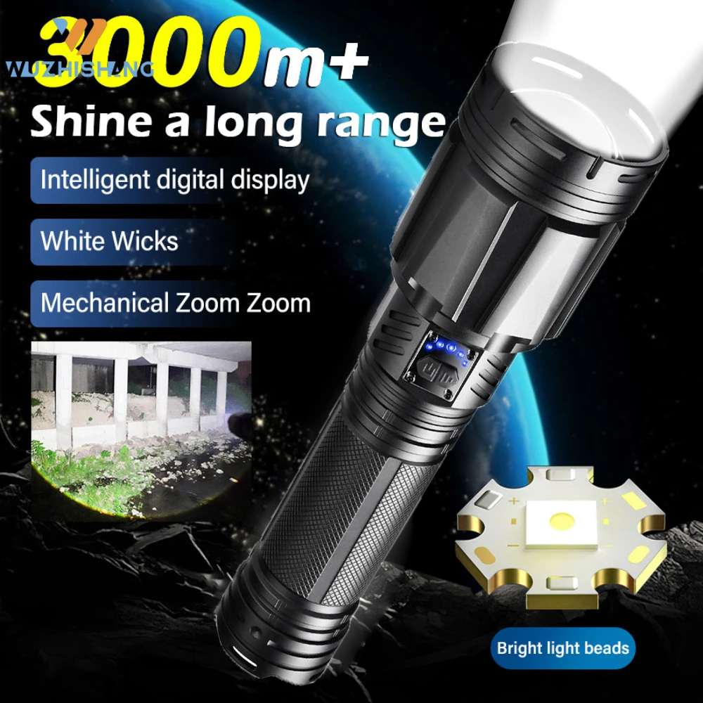 

Ultra Bright Flashlight XHP360 LED Zoomable Spotlight Long Range Emergency Torch USB C Rechargeable Detachable 18650 Battery