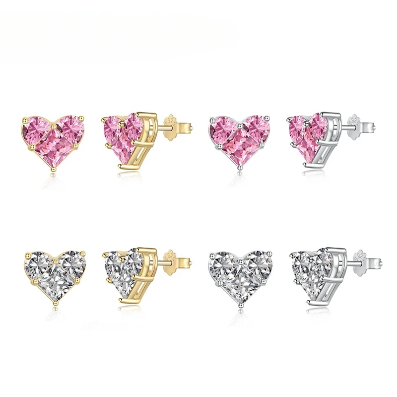 

Romantic 925 Sterling Silver Heart Cut Sapphire High Carbon Diamond Stud Earrings for Women Wedding Party Jewelry Gift