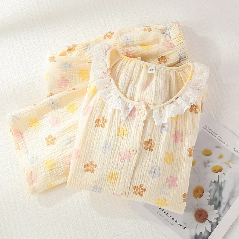 

2025 New Women's Pajama Set Pure Cotton Long Sleeve Two-Piece Homewear Sweet Cute Sleepwear