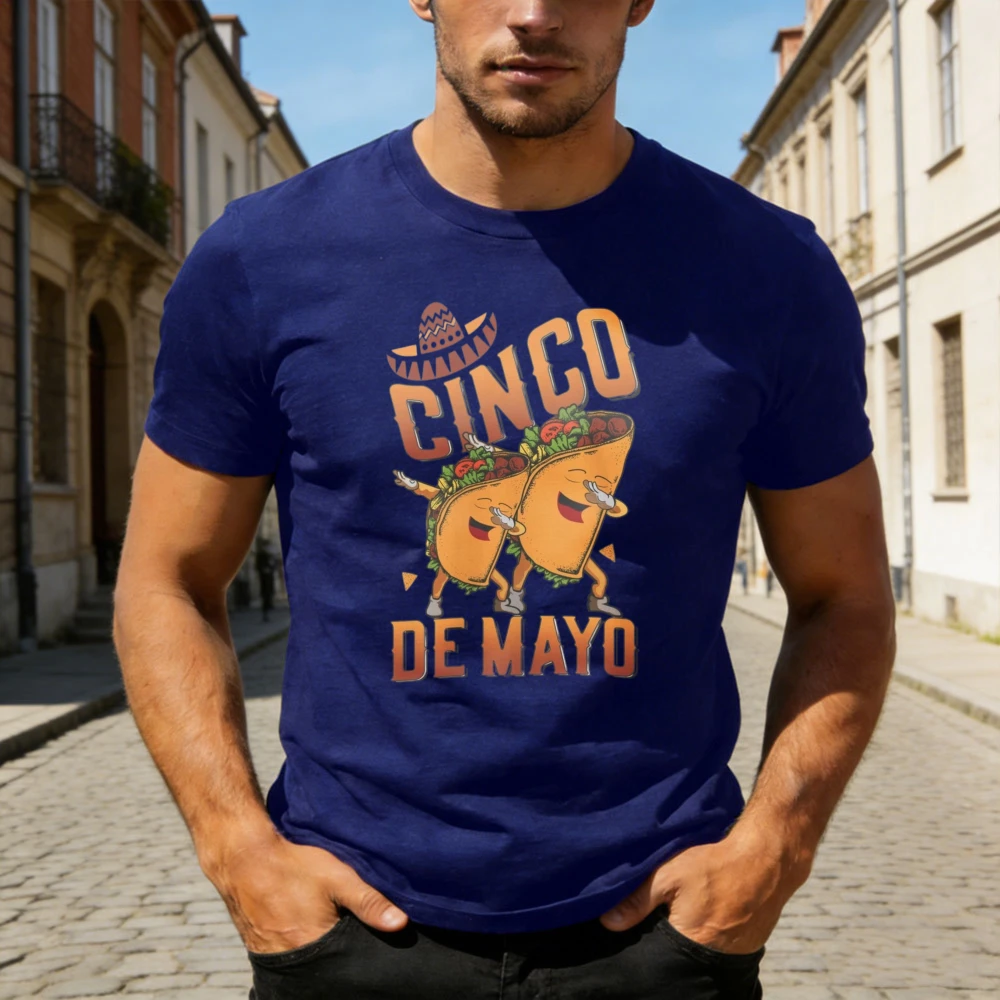 

Cinco De Mayo Shirt Colorful Dabbing Tacos Sombrero Fiesta Party Graphic Cotton Tees Men Clothes Mexican Food Party Tees