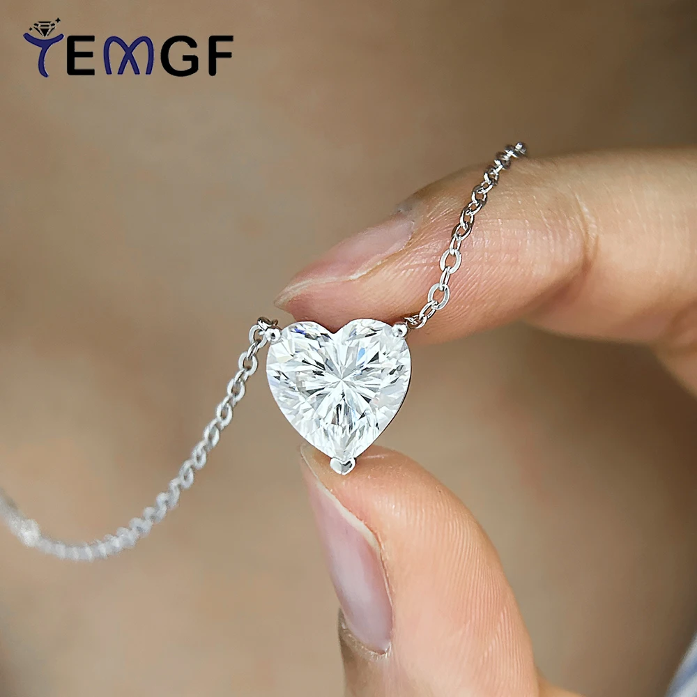 

TEMGF 2/4CT Heart Cut Moissanite Pendent Necklace S925 Sterling Silver Chain for Women Wedding Classic Elegant Fine Jewelry Gift