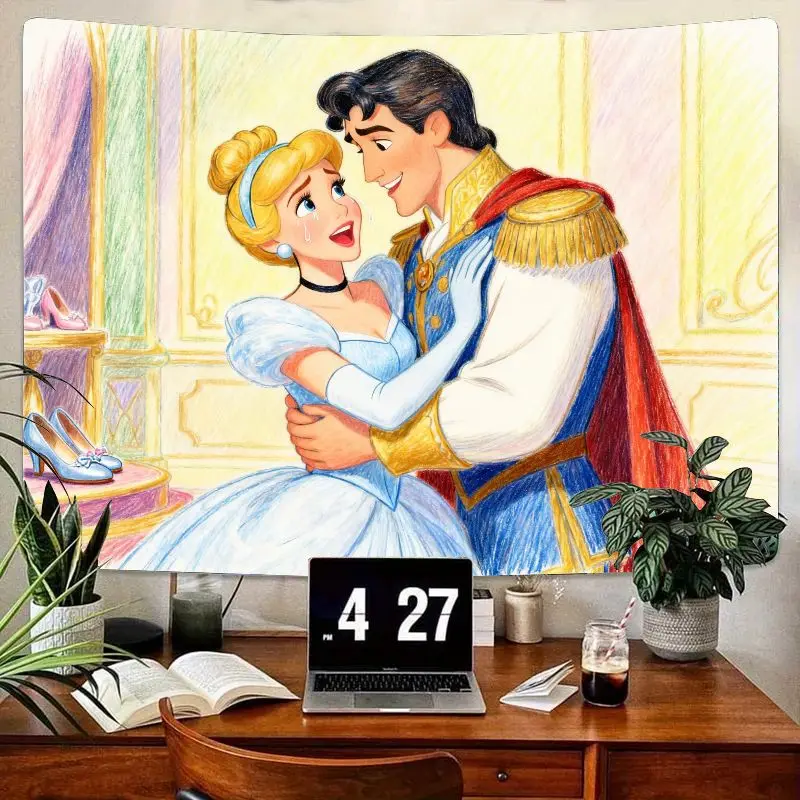 

1PC Disney Cinderella Prince Charming Romantic Fairy Tale Tapestry Modern Polyester Wall Art Bedroom Living Room Decor Gift for