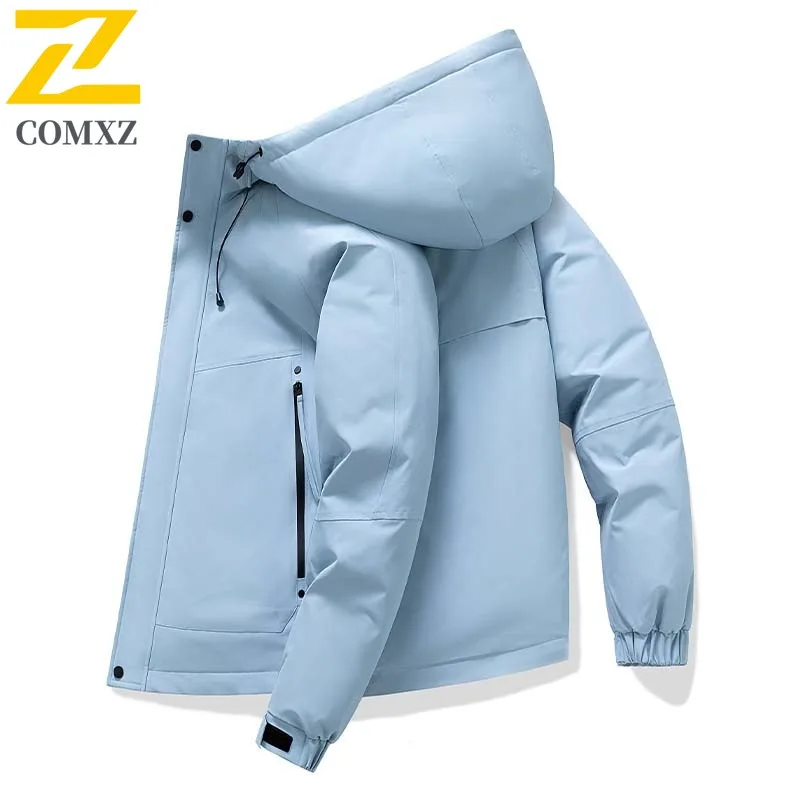 

COMXZ Lightweight Quilted Jacket Hooded Classic Solid Color Work Padded Jacket Travel Comfortable Winter Jacket Men's Clothing