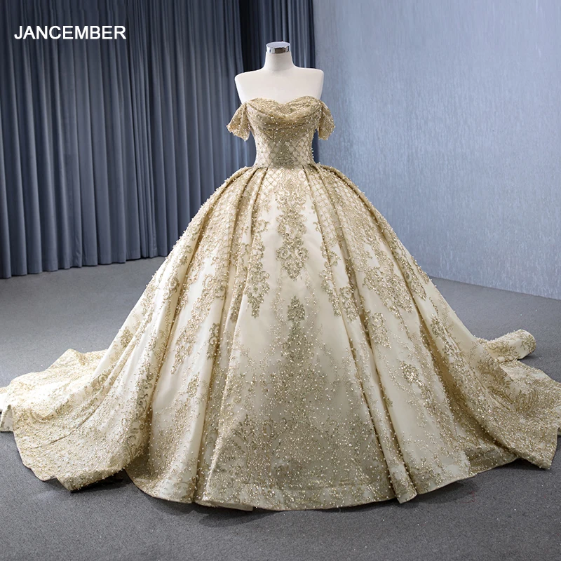 Jancember Smile Fine Romantic Quinceanera fur ses, Robe de Rh, Chérie, Manches courtes, Plis, Perles, RSM231147