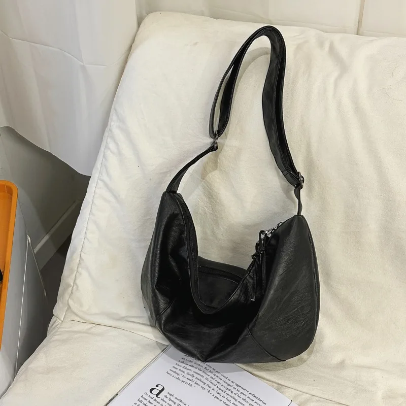 

Simple Style Black Soft Hobo Shoulder Bag Adjustable Strap Zipper Pocket Large Capacity Daily Casual Commute Fashion Bag