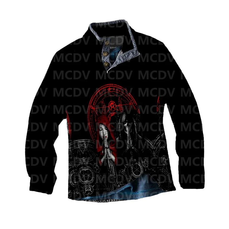 

Men's Long Sleeve Casual Top Skull 3D Printed Casual Men's Polo Pullover Men Sweater