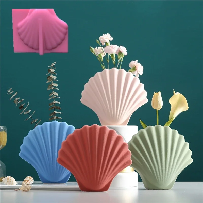 DIY Large scallop vase epoxy resin silicone mold fan-shaped storage box concrete cement mold shell vase gypsum silicone mold