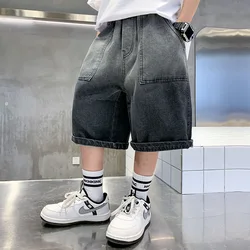 Teenager Boys Short Jeans New Summer School Kids Loose Black Gradient Color Shorts Child Soft Cotton Denim Shorts for 4-14 Years