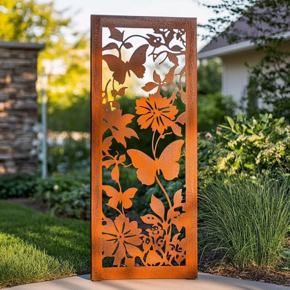Retro 2D Schmetterling Metall-Gartenzaun, Wand- und Bodenmontierbare Außendekoration für den Garten